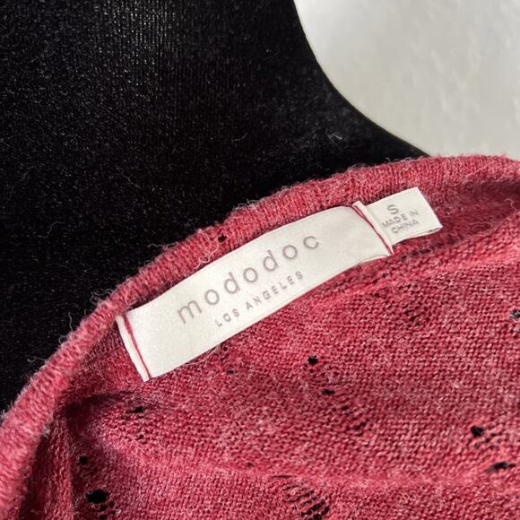 Mododoc Hi-Lo Eyelet Sweater Womens Small Burgundy Wine Long Sleeve Lightweight - Picture 8 of 9